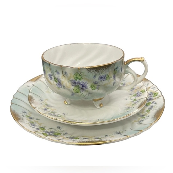 Vintage Lefton’s Heirloom Violet China 1076V-3 Piece Dessert Set Gold Gilding - Picture 7 of 8